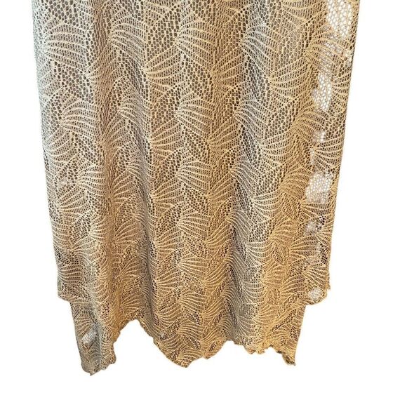 Helene Blake Sz 8 Gold Crochet Shark Bite Layered Hem Lined Vintage Glam Dress - Picture 5 of 8